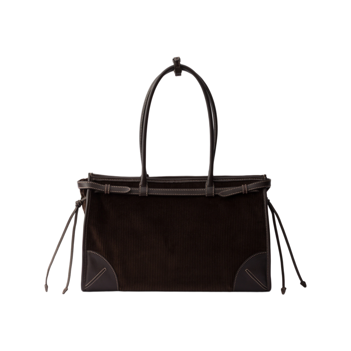 프라다 보니 라지 코듀로이 앤 레더 핸드백 에보니(Prada Bonnie Large Corduroy and Leather Handbag Ebony) - 2