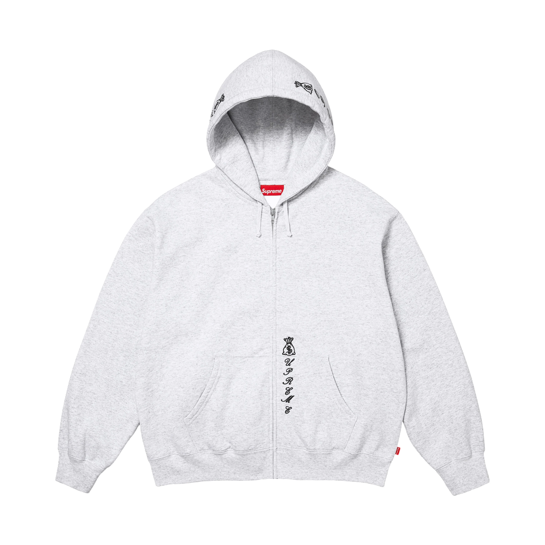 - Supreme God Over Money Zip Up Hooded Sweatshirt Ash Grey - 26FW