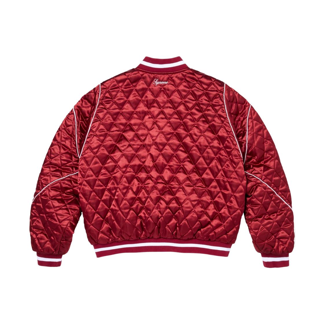 슈프림 x 챔피온 퀼티드 사틴 바시티 자켓 다크 레드 - 26FW(Supreme x Champion Quilted Satin Varsity Jacket Dark Red - 26FW) - 2