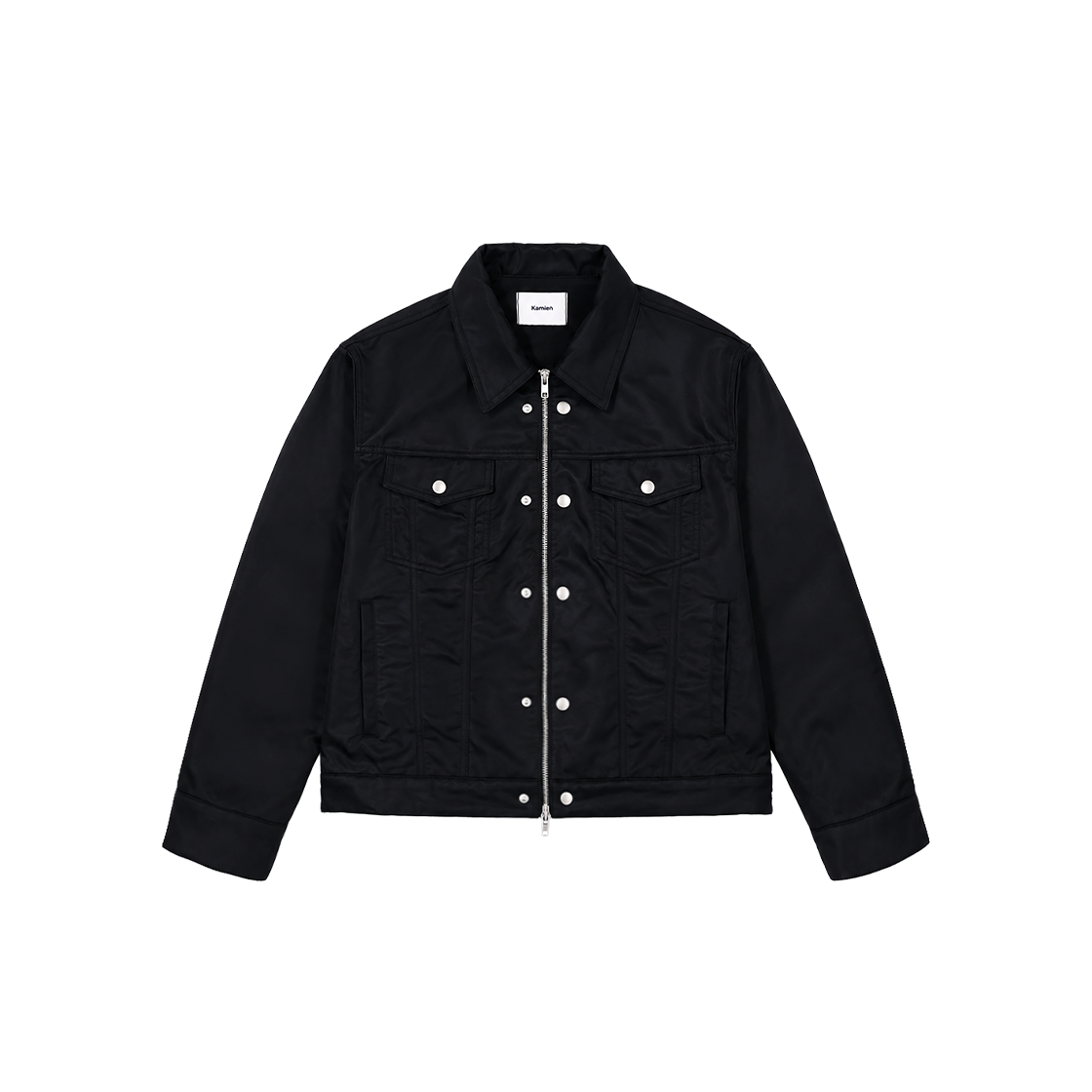 카미엔 나일론 크롭 트러커 자켓 블랙(Kamien Nylon Crop Trucker Jacket Black)
