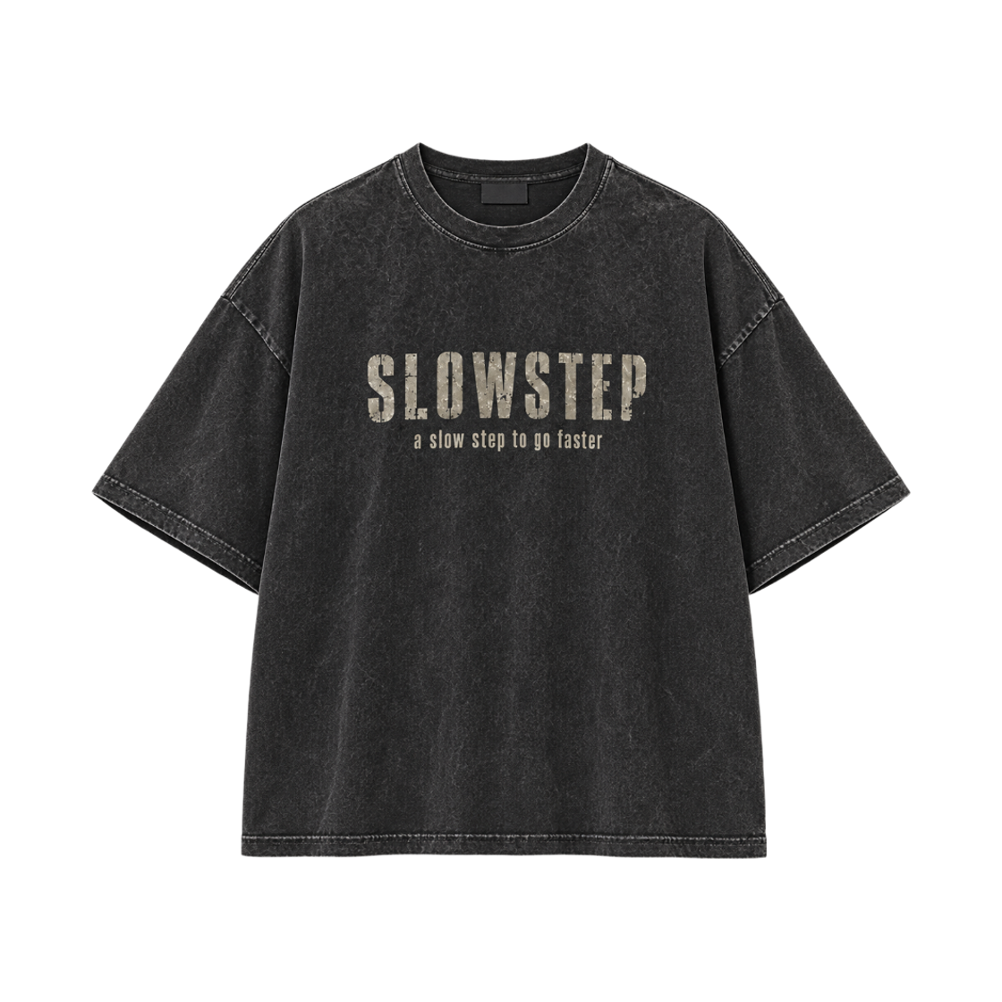 슬로우스텝 SP26074 빈티지 레터링 그래픽 피그먼트 오버핏 반팔티 블랙(SLOWSTEP SP26074 Vintage Lettering Graphic Pigment-Dyed Oversized Short Sleeve T-Shirt Black)