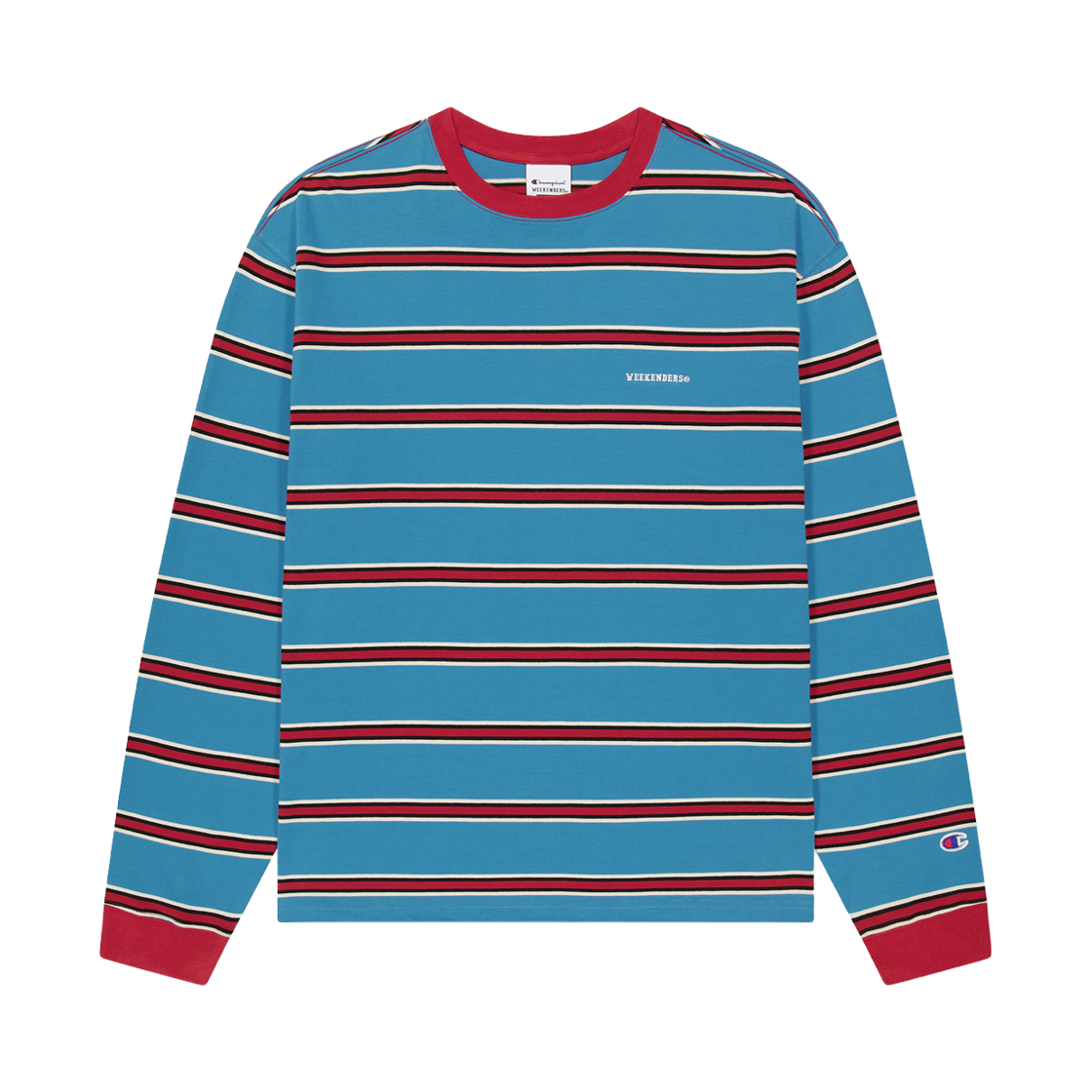 위캔더스 x 챔피온 스트라이프 롱슬리브 티셔츠 블루(WKNDRS x Champion Striped Long Sleeve T-Shirt Blue)