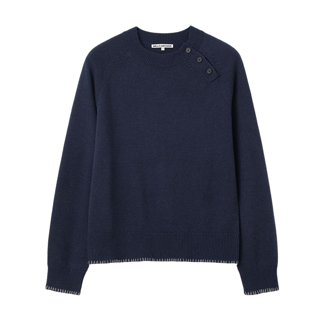 밀로 아카이브 슬랜티드 헨리넥 니트 네이비(milloarchive Slanted Henley Neck Knit Navy)