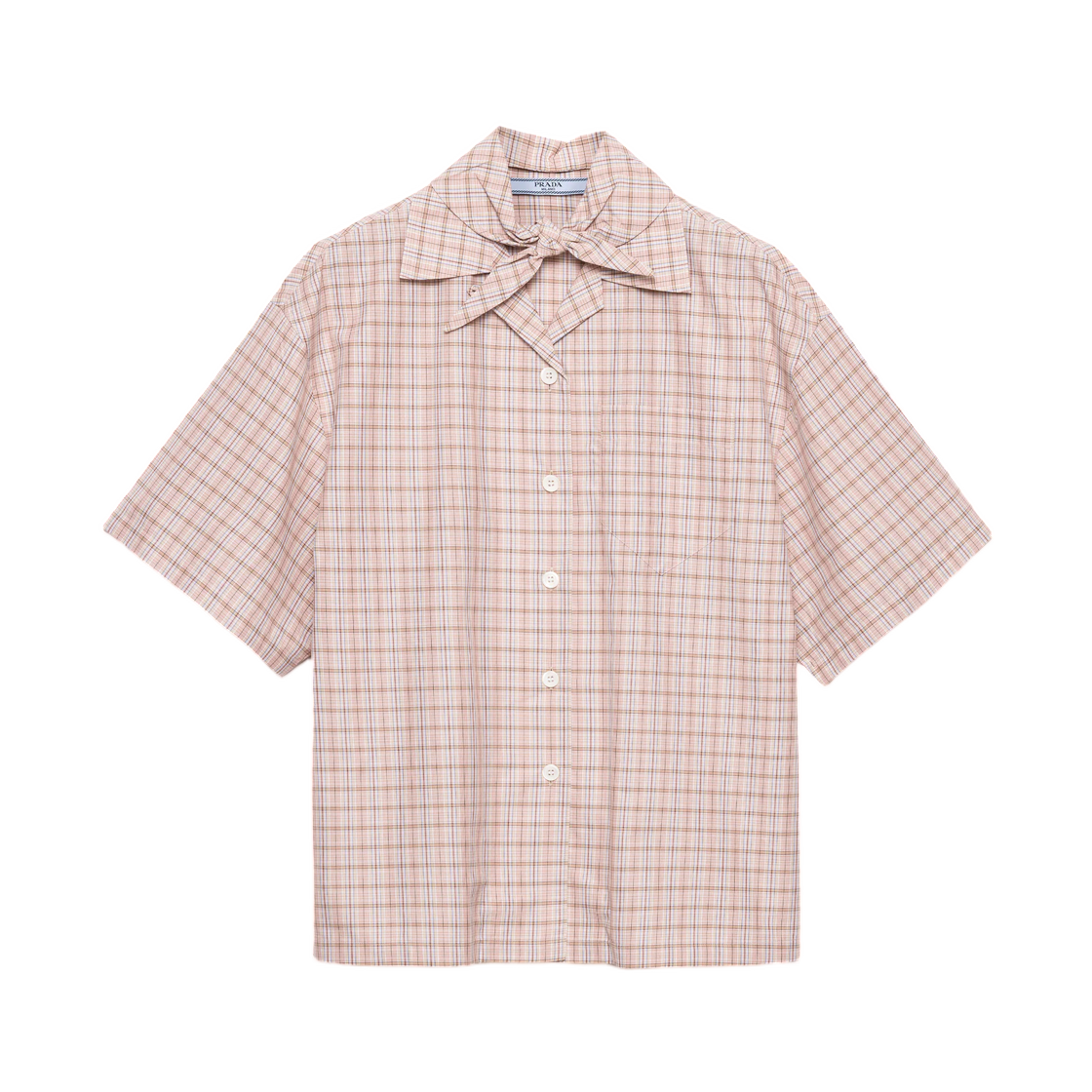 P447JX-6134-F0V6A (W) Prada Madras Fabric Bowling Shirt Alabaster Sand