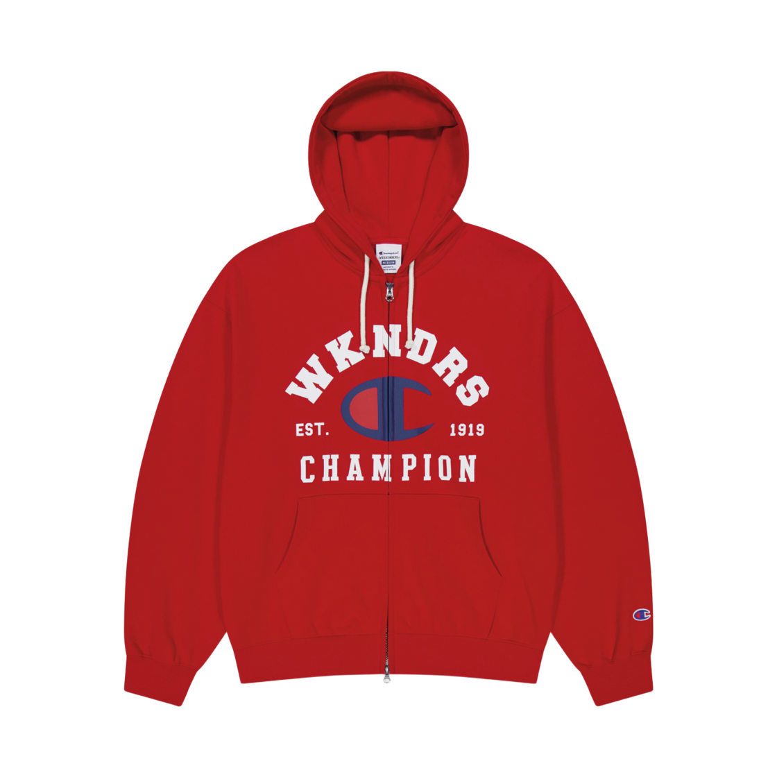 WS2604HZ01RD WKNDRS x Champion Logo Zip-Up Hoodie Red