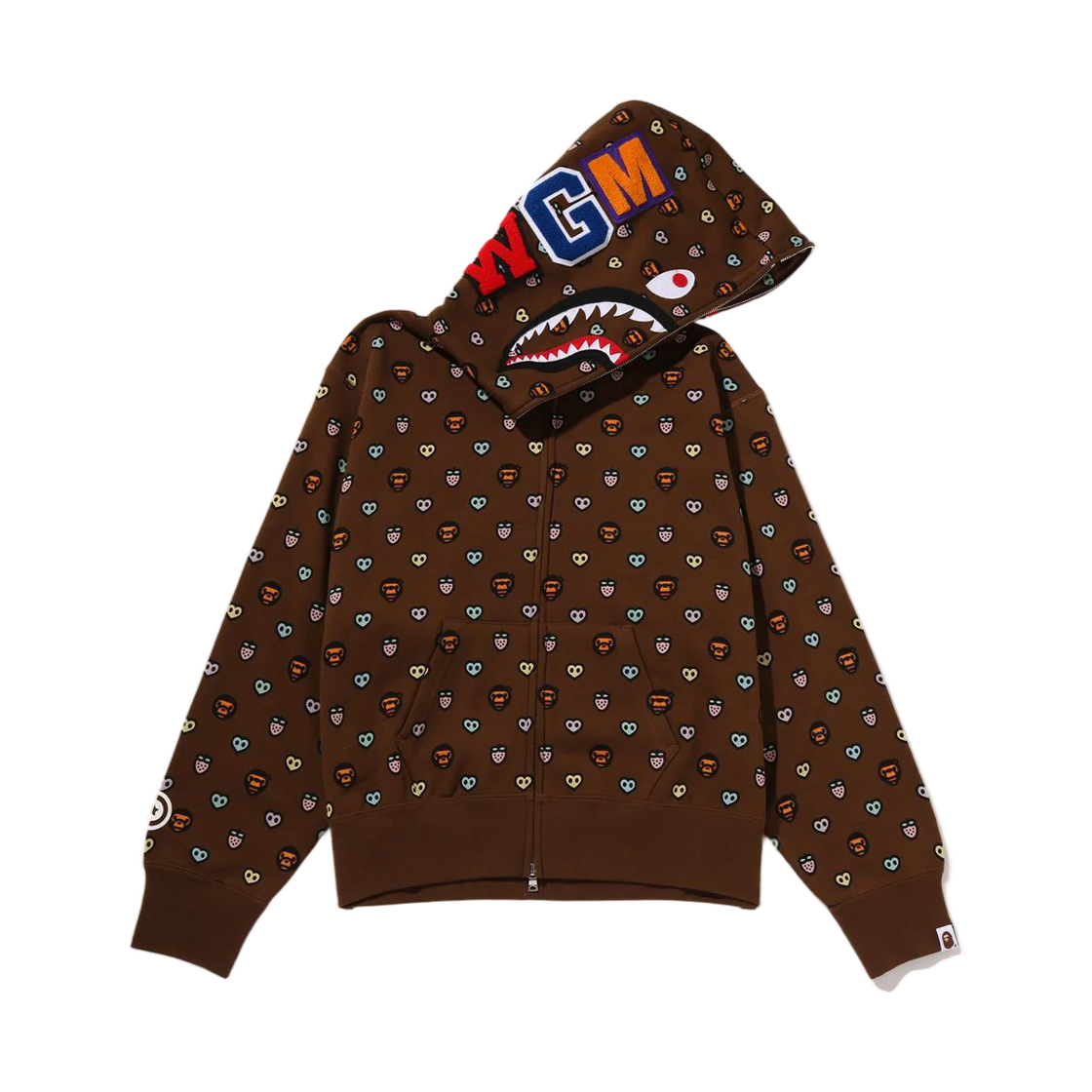 - (W) BAPE Milogram Sweets Pattern Shark Full Zip Hoodie Brown