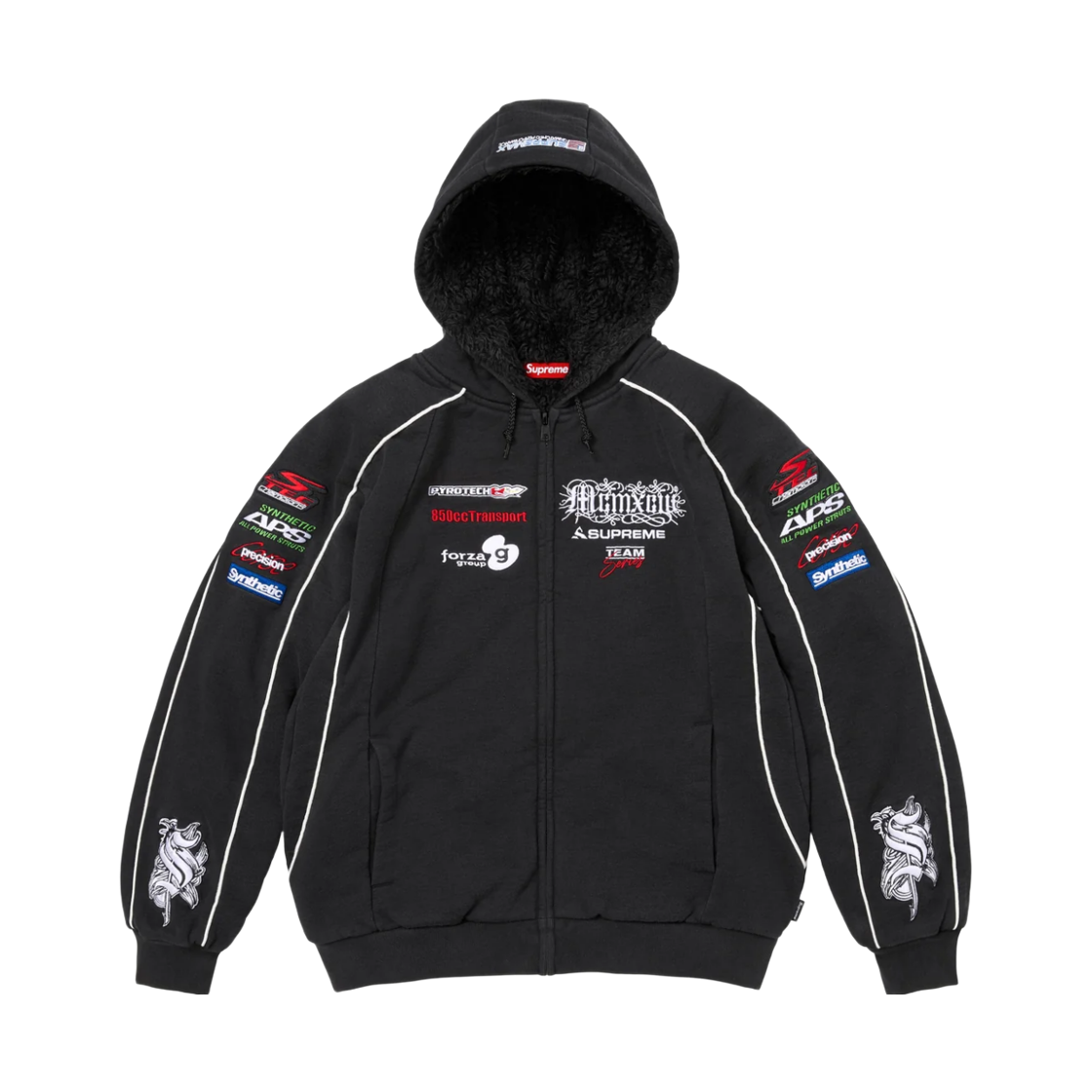 - Supreme Racing Lined Zip Up Hooded Sweatshirt Black - 26FW