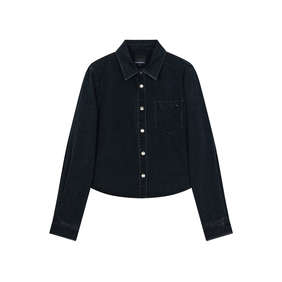 지오송지오 셈블런스 우먼 벨벳 크롭 데님 셔츠 다크네이비 ZI4SH812DN(ZIOSONGZIO SEMBLANCE WOMAN VELVET CROP DENIM SHIRT DARK NAVY)