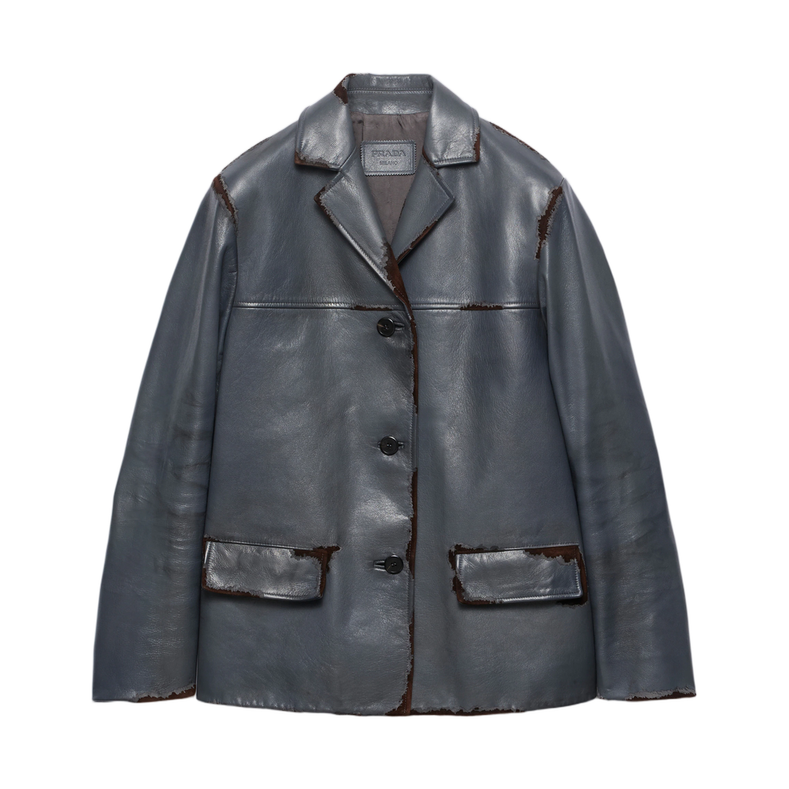 55870-6336-F0308 (W) Prada Smooth Leather and Suede Jacket Anthracite Gray