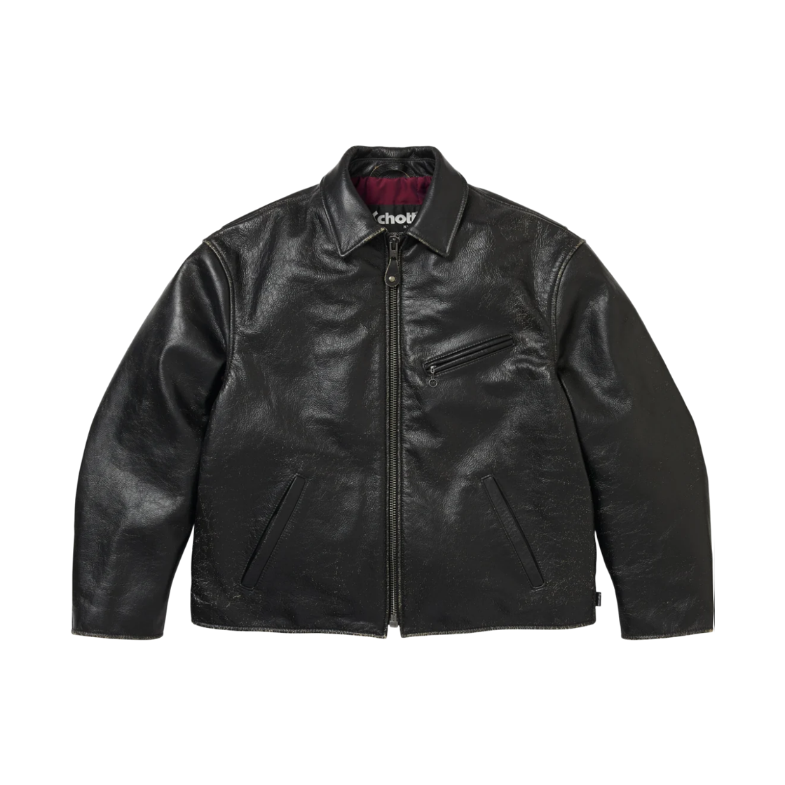 - Supreme x Schott Distressed Leather Jacket Black - 26FW