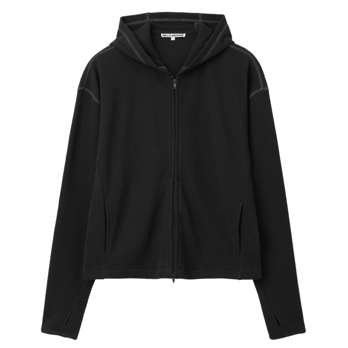 ML902BLK milloarchive Object Stitch Long Sleeve Hood Zip- Up Black