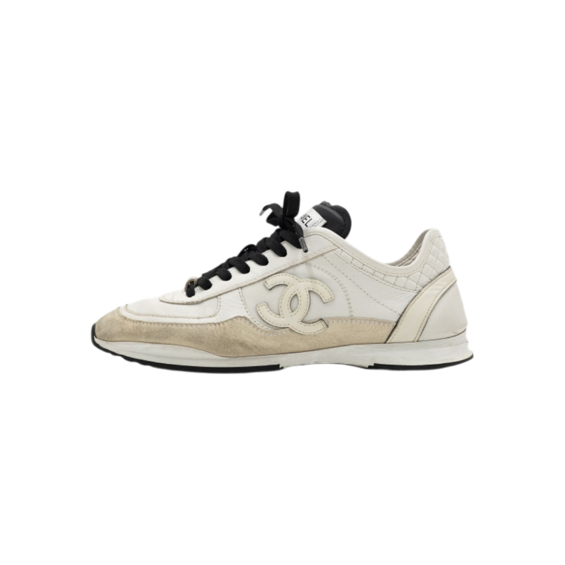 IT85BHSRUIRM Chanel White Black Calfskin Velvet CC Logo Women Sneakers