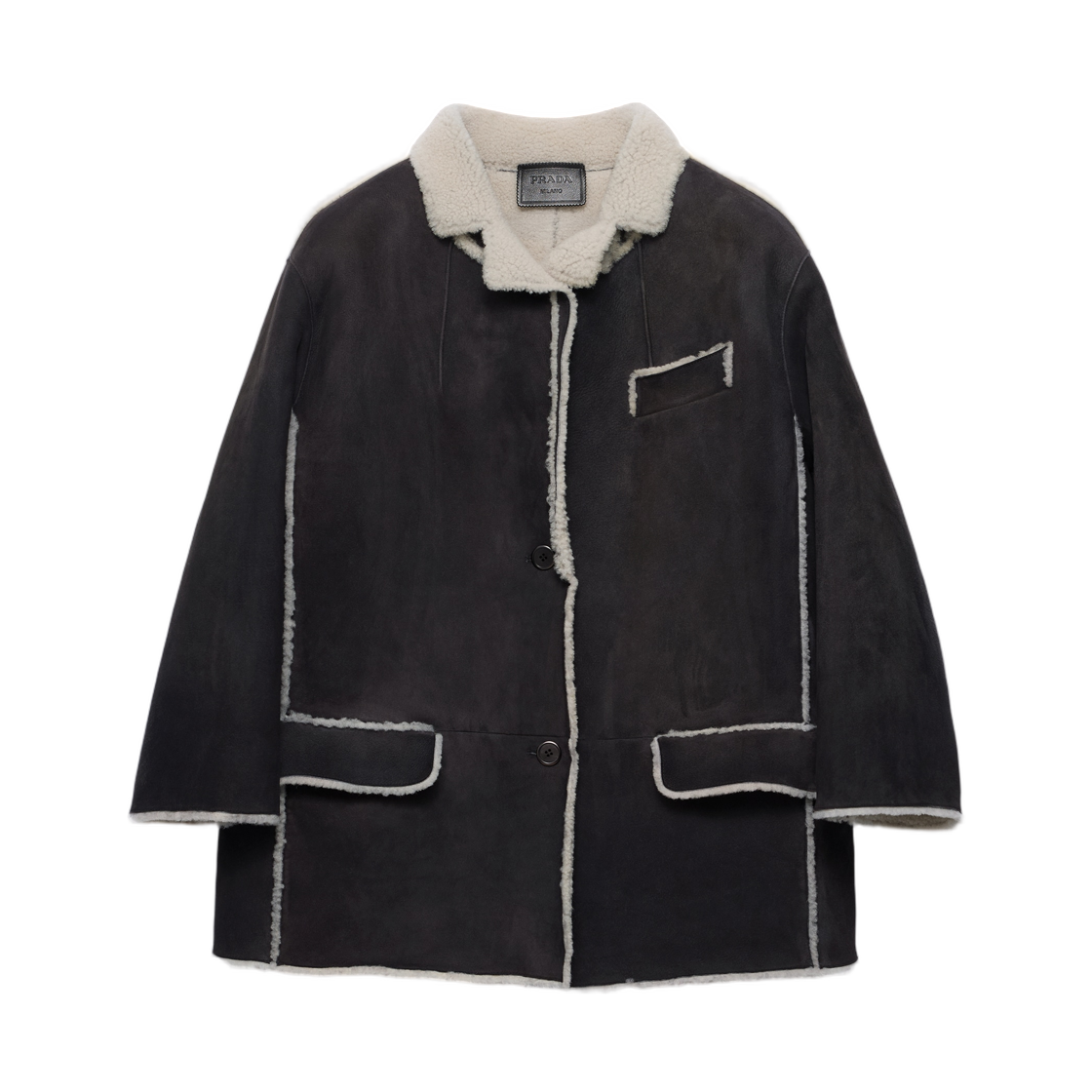 56A260-1ZXR-F0R5Y (W) Prada Shearling Caban Jacket Anthracite Natural
