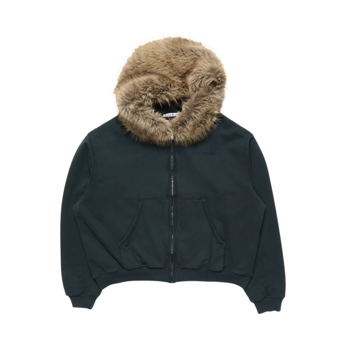 AI0188-833 (W) Acne Studios Sweater with Faux Fur Hood Dark Navy