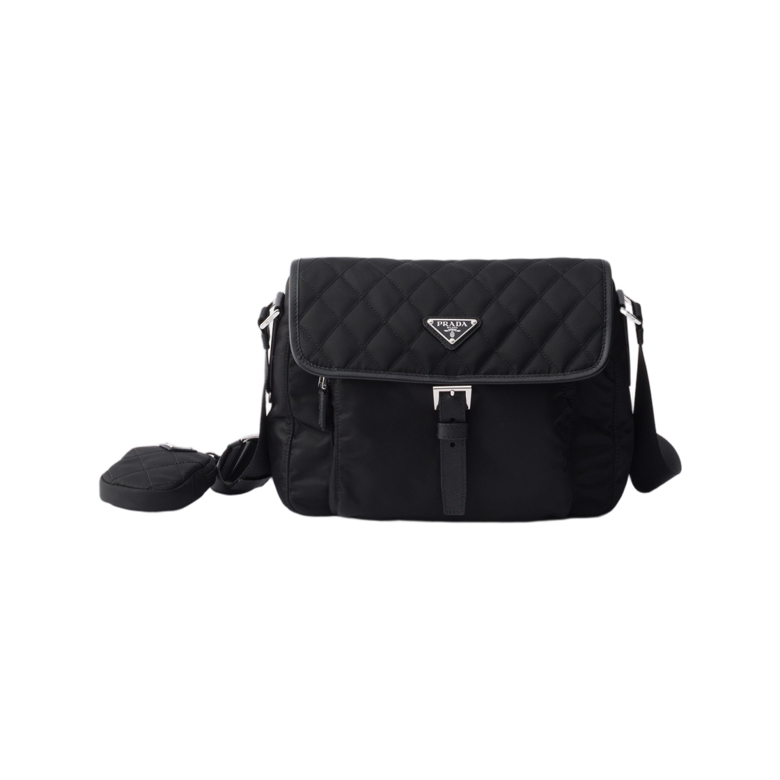1BD994-2ZSI-F0002 Prada Medium Quilted Re-Nylon Shoulder Bag with Saffiano Leather Trim Black