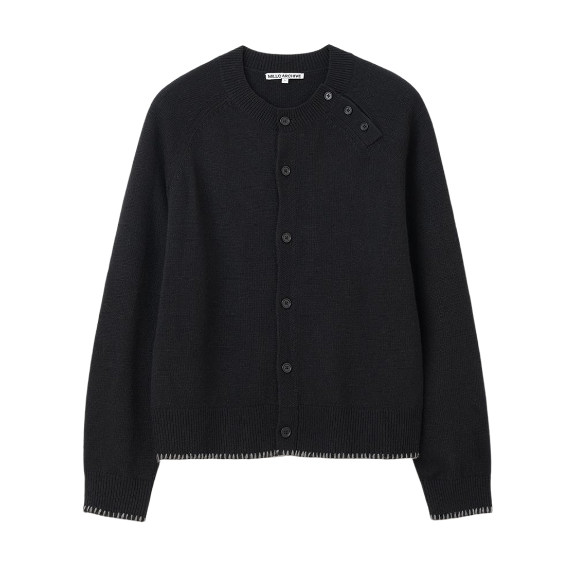 ML929BLK milloarchive Slanted Henley Neck Cardigan Black
