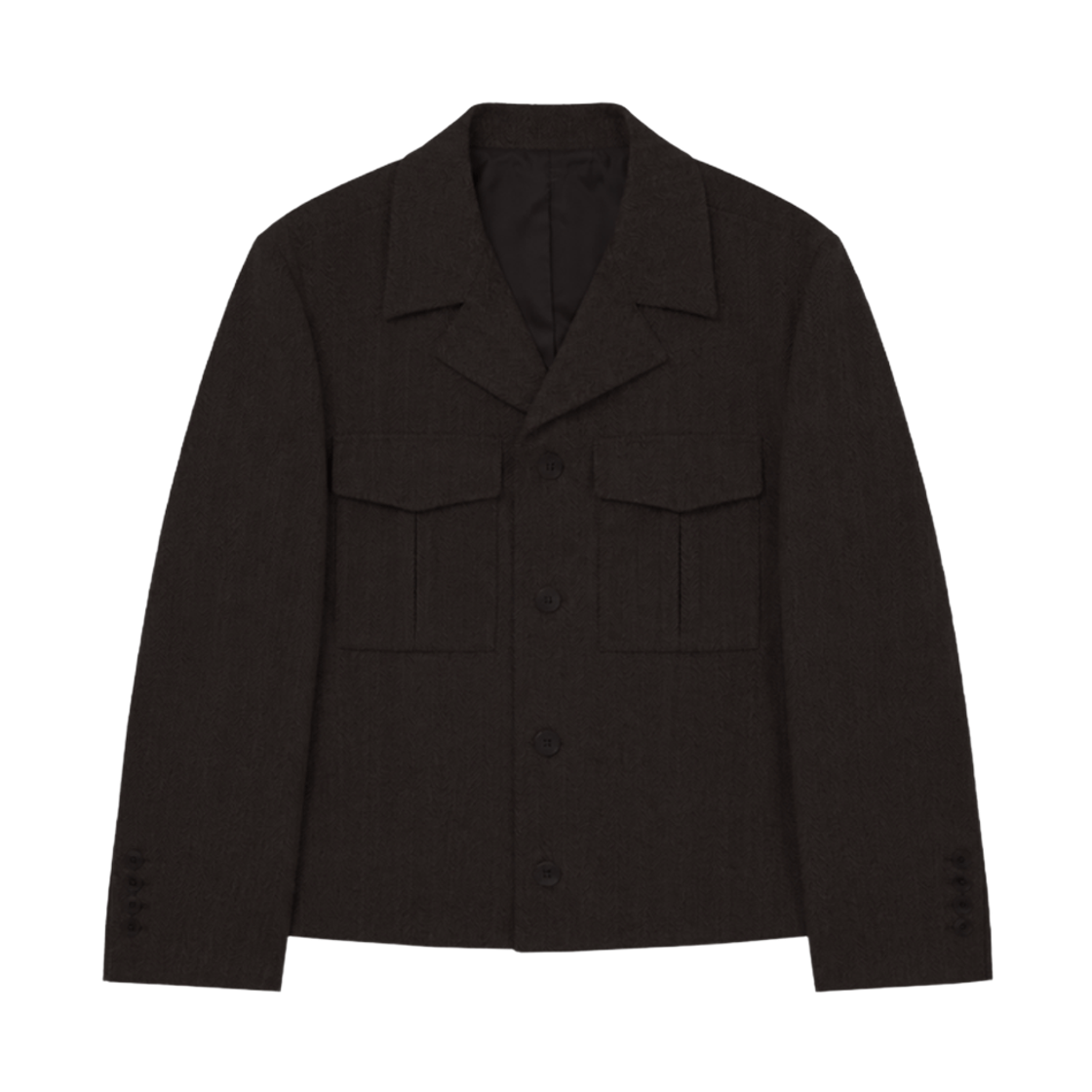 어레이드 브러쉬드 헤링본 크롭 자켓 블랙(Arrayed Brushed Herringbone Cropped Jacket Black) - 2