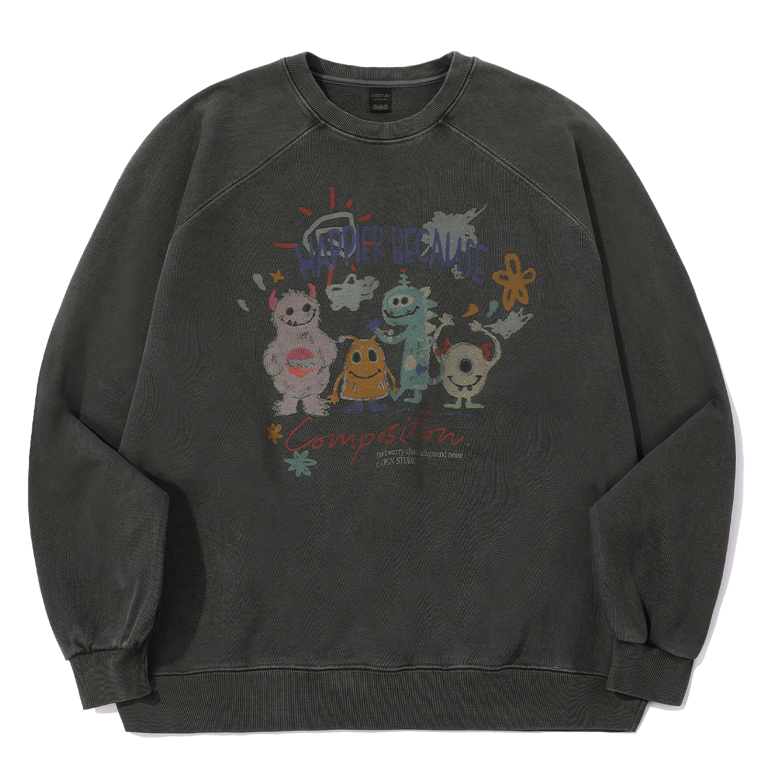CP24B42 CPGN STUDIO happy day Pigment Sweatshirt Smoke Black