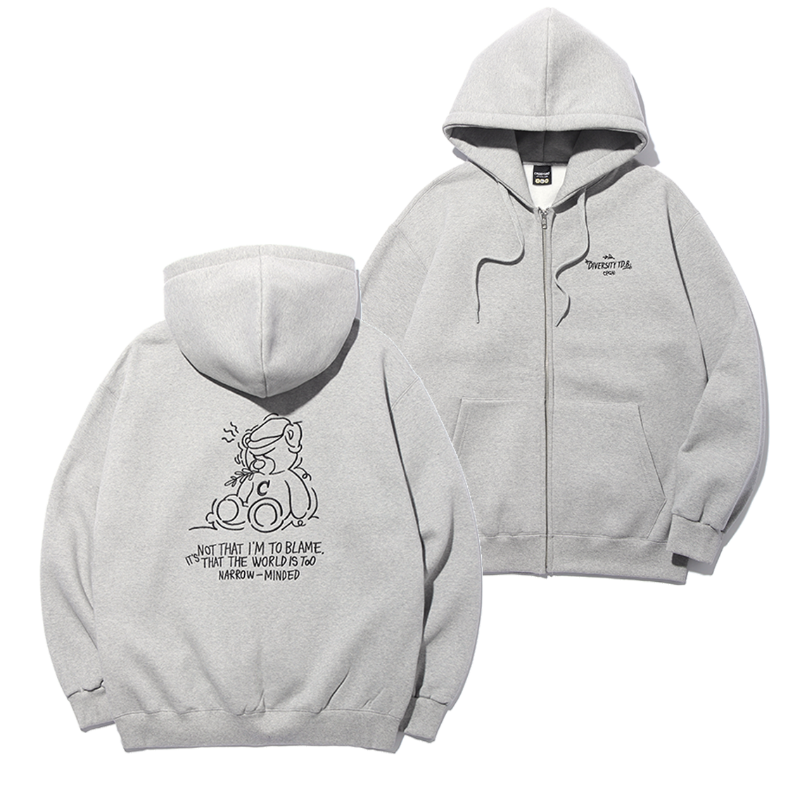꼼파뇨 [기모] 트렘블링 베어 자수 후드 집업 그레이(CPGN STUDIO [Fleece] Trembling Bear Embroidery Hood Zip-up Grey)