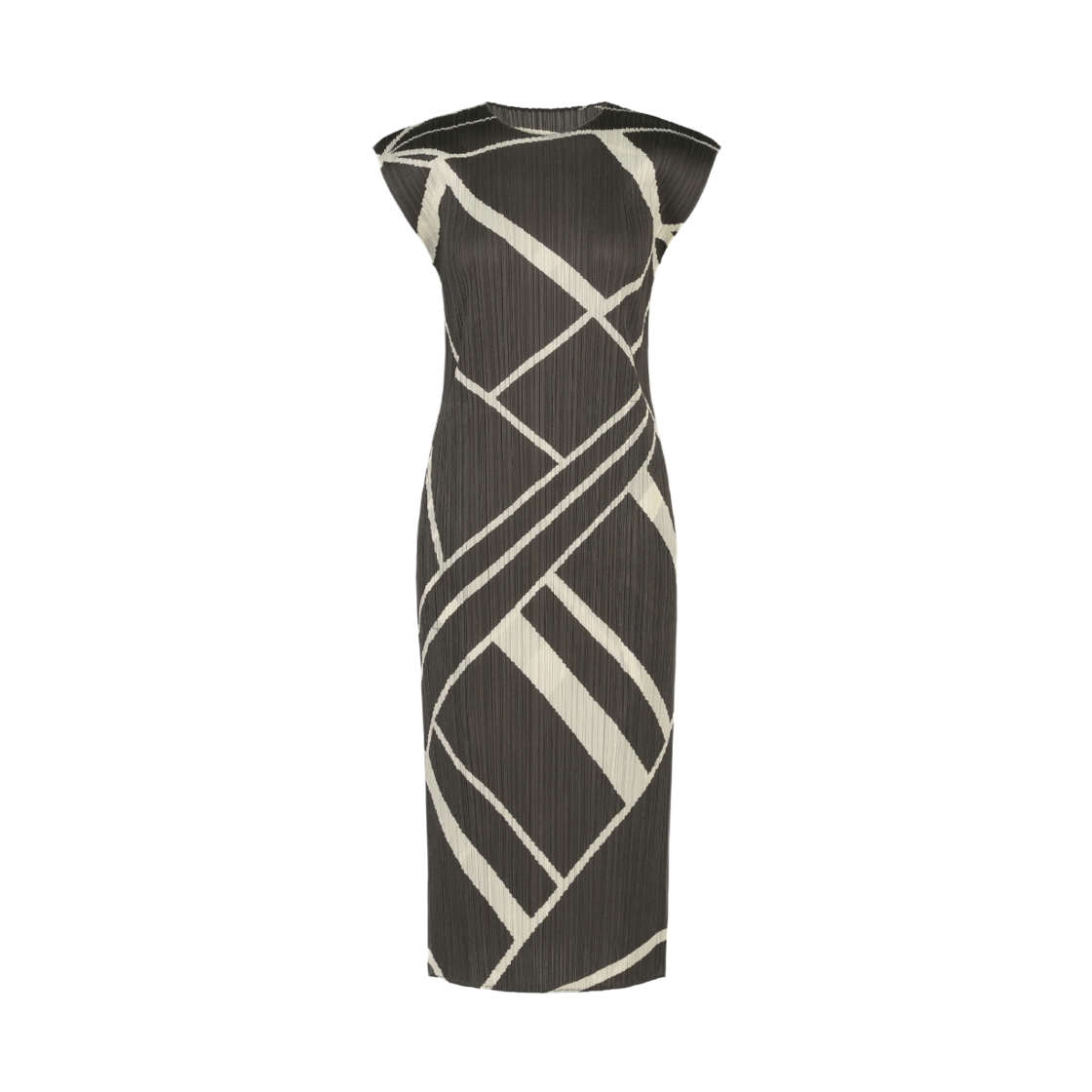 PP63-JH686-17 (W) Pleats Please Issey Miyake Fold Line Round Neck Dress Charcoal