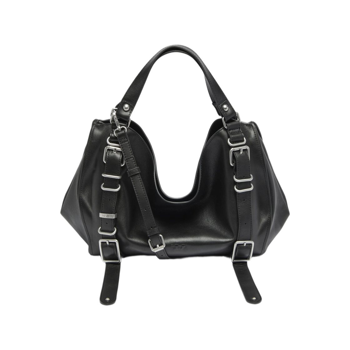 X10926P9498-T8013 Diesel D-One-Medium Top-Handle Bag In Treated Leather Black