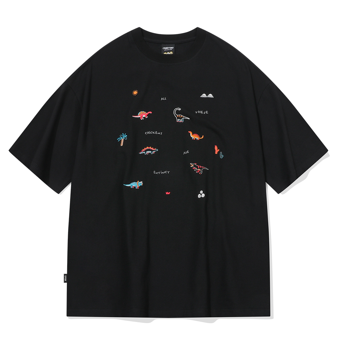 C26SB27 CPGN STUDIO Dino Stitch Embroidery T-Shirt Black