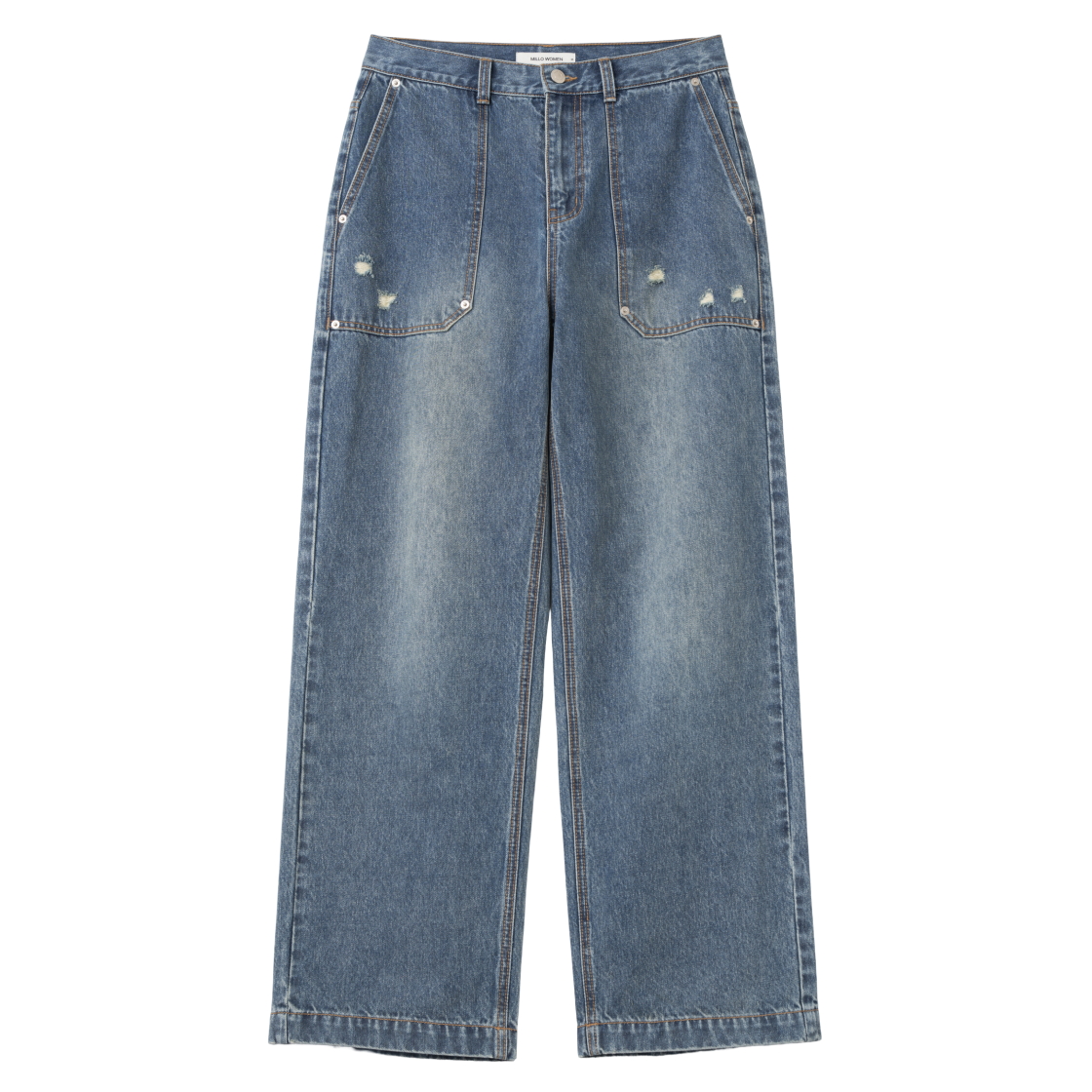 MW380MBU MILLO WOMEN Vintage Pocket Loose Jeans Mid Blue