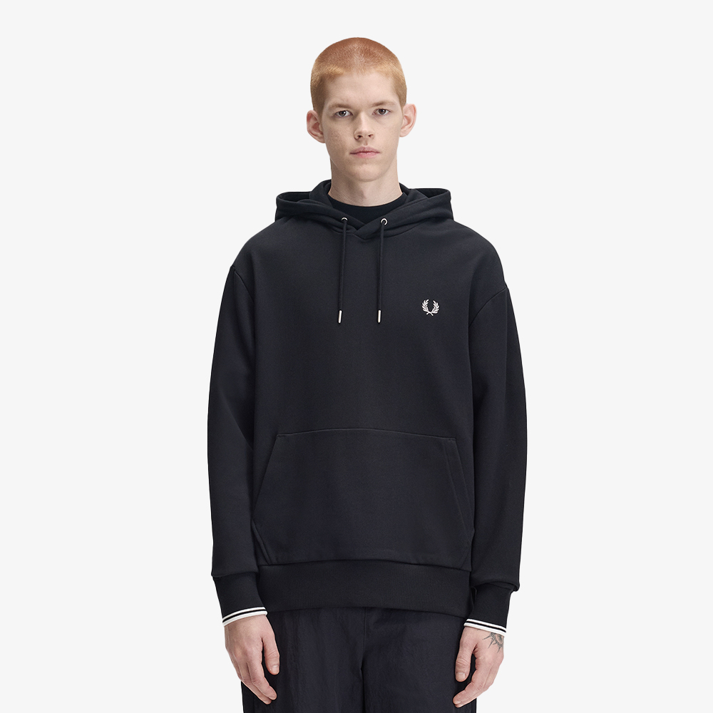 프레드페리 릴렉스드 팁드 후드 스웻셔츠 블랙(Fred Perry Relaxed Tipped Hooded Sweatshirt Black) - 2