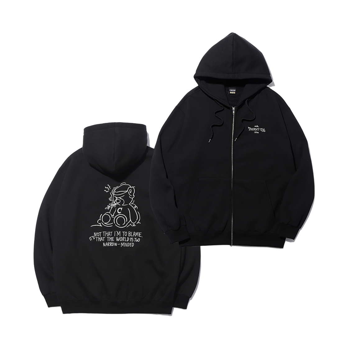 꼼파뇨 [기모] 트렘블링 베어 자수 후드 집업 블랙(CPGN STUDIO [Fleece] Trembling Bear Embroidery Hood Zip-up Black)