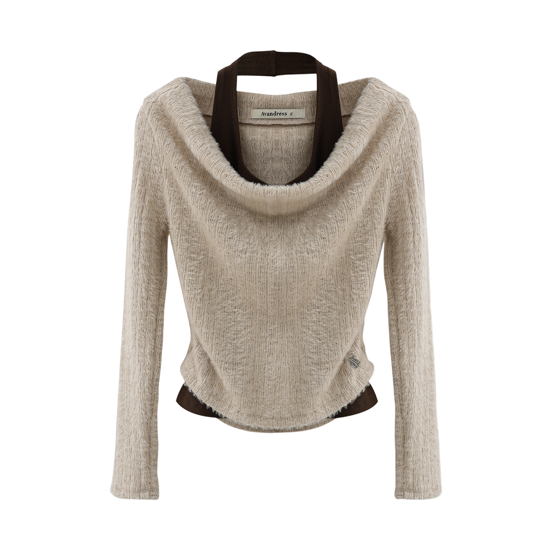 어반드레스 이엘 드레이프 니트 홀터 레이어드 티 베이지(AVANDRESS IEL Drape Knit Halter Layered Tee BEIGE)