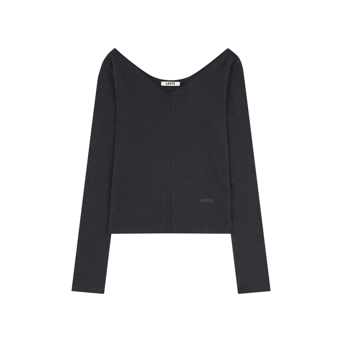 26FWT02-CH-F LAZYZ V Neck Sheer Long Sleeve T-Shirt Charcoal