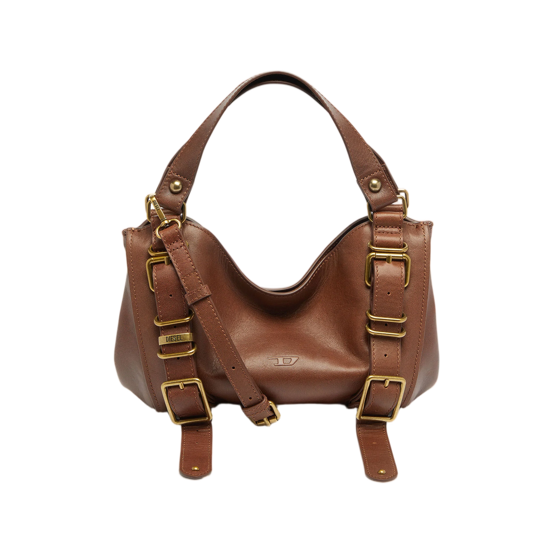 X10947P9497-T2224 Diesel D-One-Small Top-Handle Bag In Treated Leather Brown