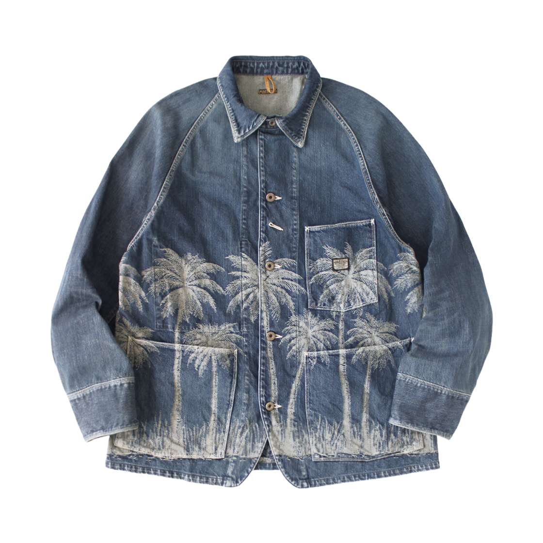 K2604LJ117 Kapital 12 oz. Palm Tree Jacquard Denim Cactus Coveralls Processing