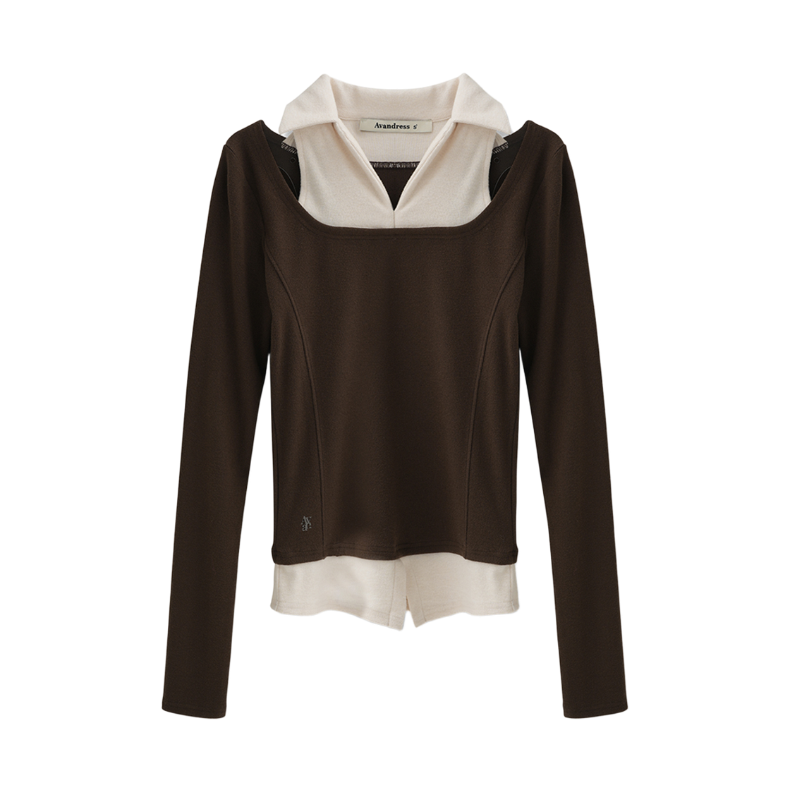 AD63TS16BR AVANDRESS Eloie Cut-out Collar Layered Tee BROWN