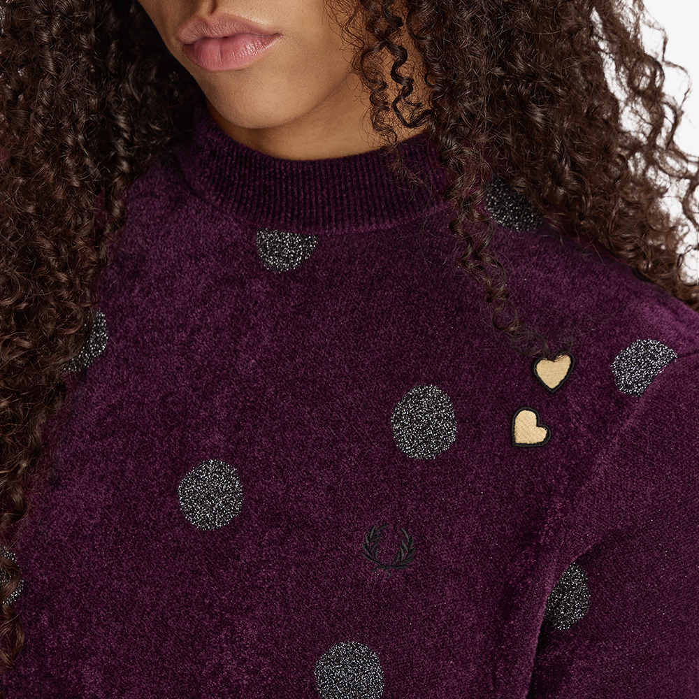 프레드페리 x 에이미와인하우스 릴렉스드 폴카 도트 니트 탑 플럼(Fred Perry x Amy Relaxed Polka Dot Knitted Top Plum) - 5
