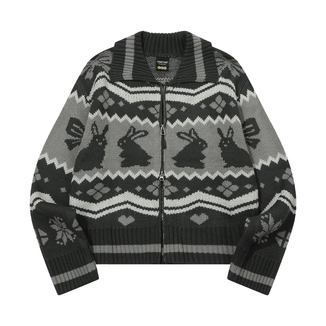 CP24F07 CPGN STUDIO [2-WAY] Bunny Crop Zip-up Knit Charcoal
