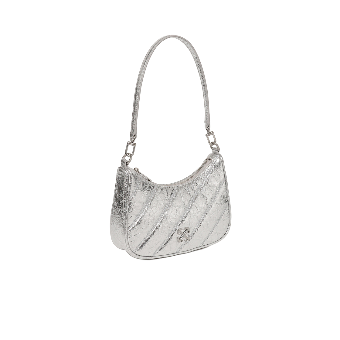 오프화이트 퀼티드 미니 크로스바디 백 (실버)(Off-White Quilted Mini Crossbody Bag (Silver)) - 3