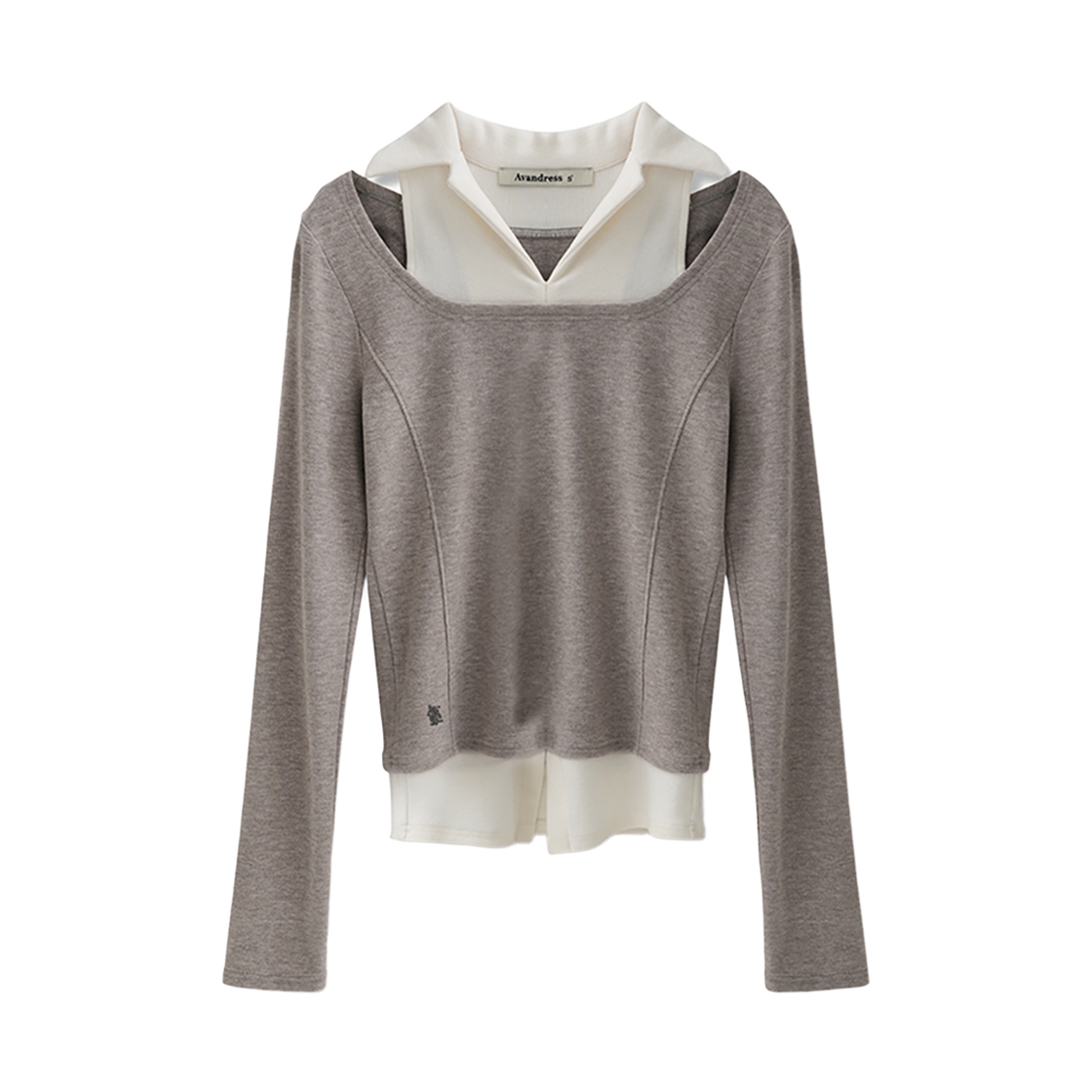 AD63TS16MOC AVANDRESS Eloie Cut-out Collar Layered Tee MOCHA