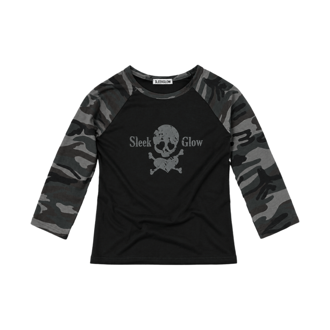 슬릭글로우 빈티지 스컬 래글런 티셔츠 블랙(SLEEKGLOW Vintage Skull Raglan T Shirt Black)