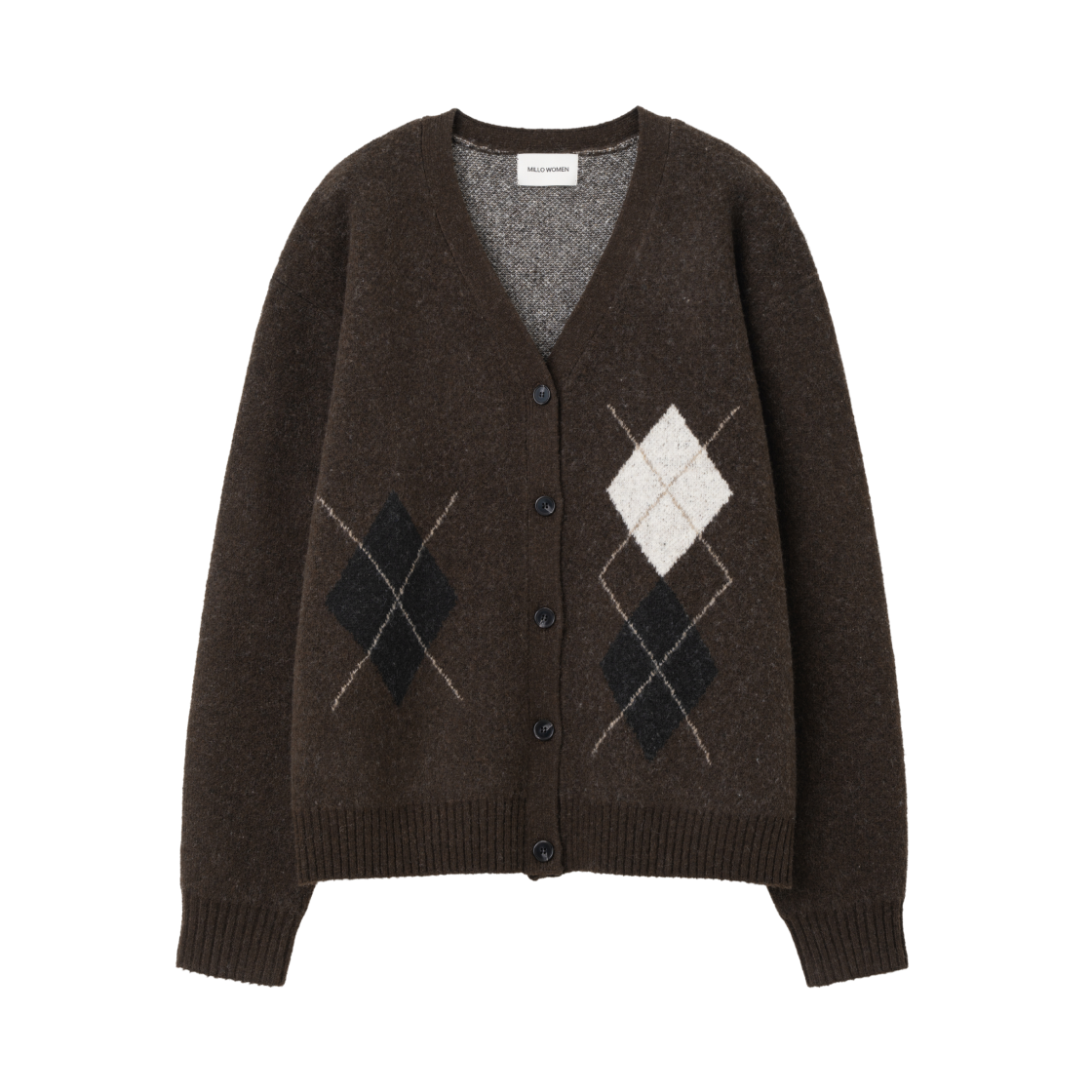 MW369BRW MILLO WOMEN Brushed Argyle Cardigan Brown