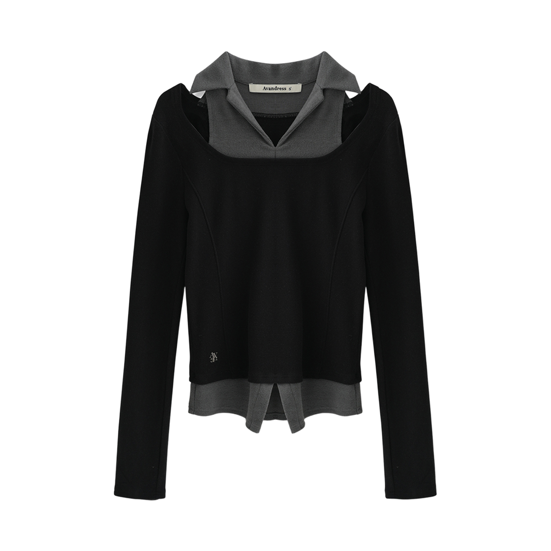 어반드레스 엘로이 컷아웃 카라 레이어드 티 블랙(AVANDRESS Eloie Cut-out Collar Layered Tee BLACK)