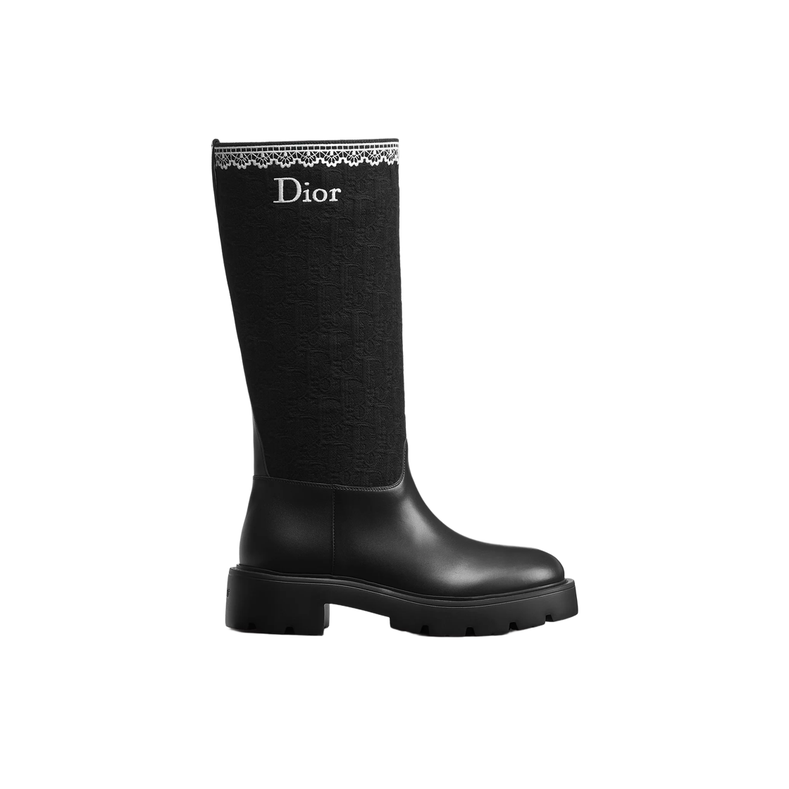 KDT302OCF-S47X (W) Dior Dentelle Boot Calfskin & Dior Oblique Embroidered Cotton & Lace Black White