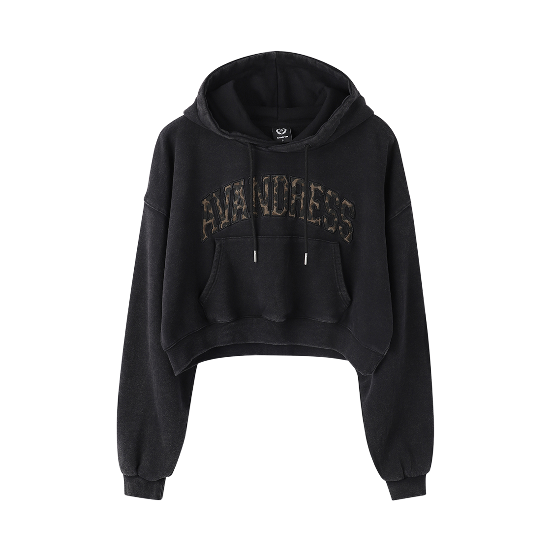 어반드레스 레오파드 로고 크롭 후디 블랙(AVANDRESS Leopard Logo Crop Hoody BLACK)