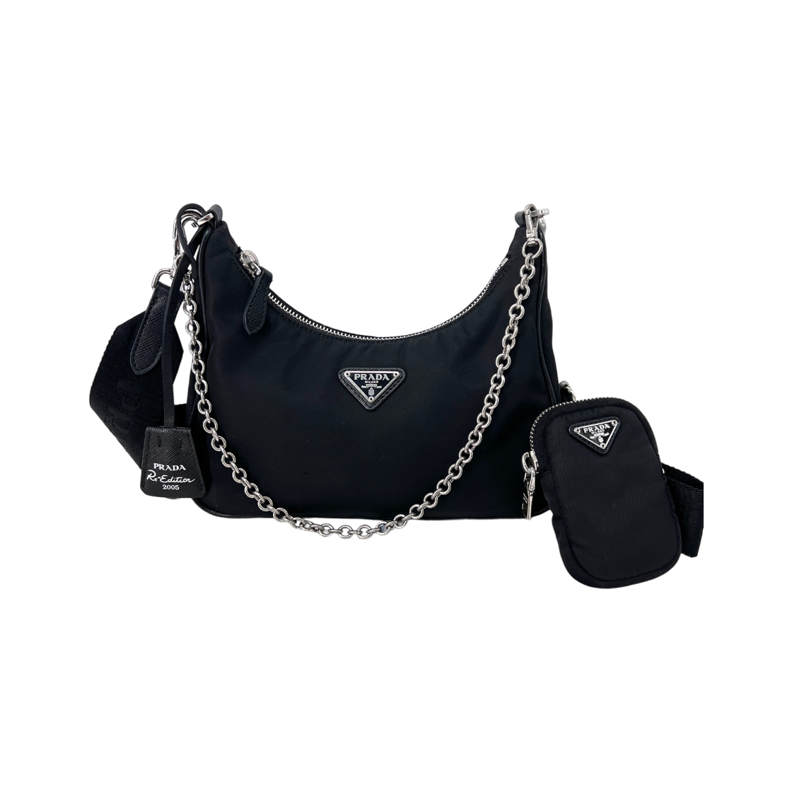 ITAFJUCK7CLQ Prada Nylon Multi Tessuto Hobo Bag Black