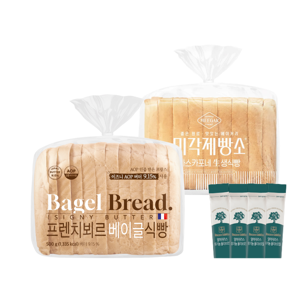삼립 [올리브오일증정] 프리미엄 생식빵/프렌치뵈르 베이글식빵 500g 2봉(Samlip [Free Olive Oil] Premium Fresh-Style Bread / French Beurre Bagel Bread 500g, 2 packs)