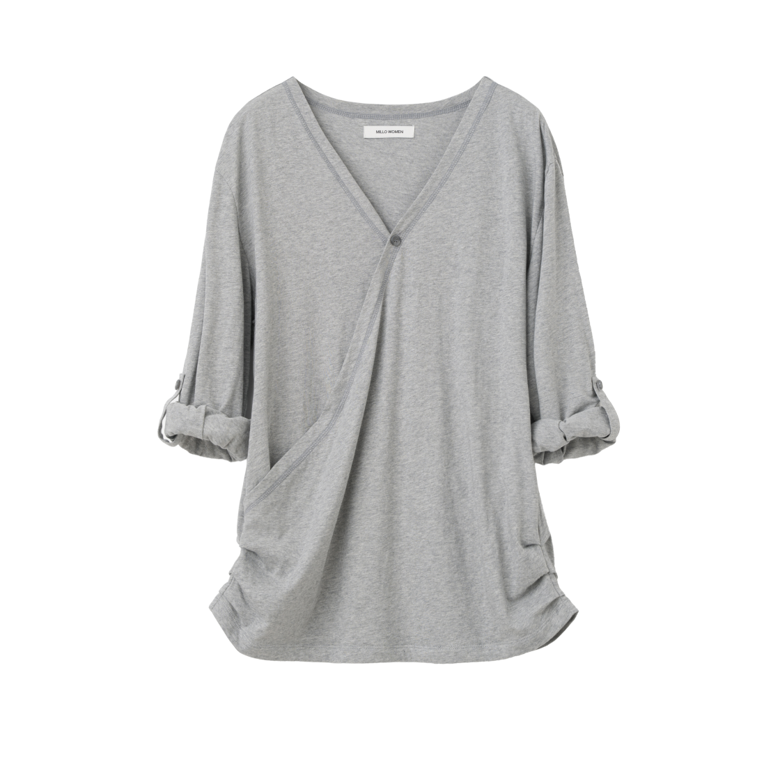 밀로 우먼 버튼 랩 티셔츠 멜란지 그레이(MILLO WOMEN Button Wrap T-Shirt Melange Gray) - 2