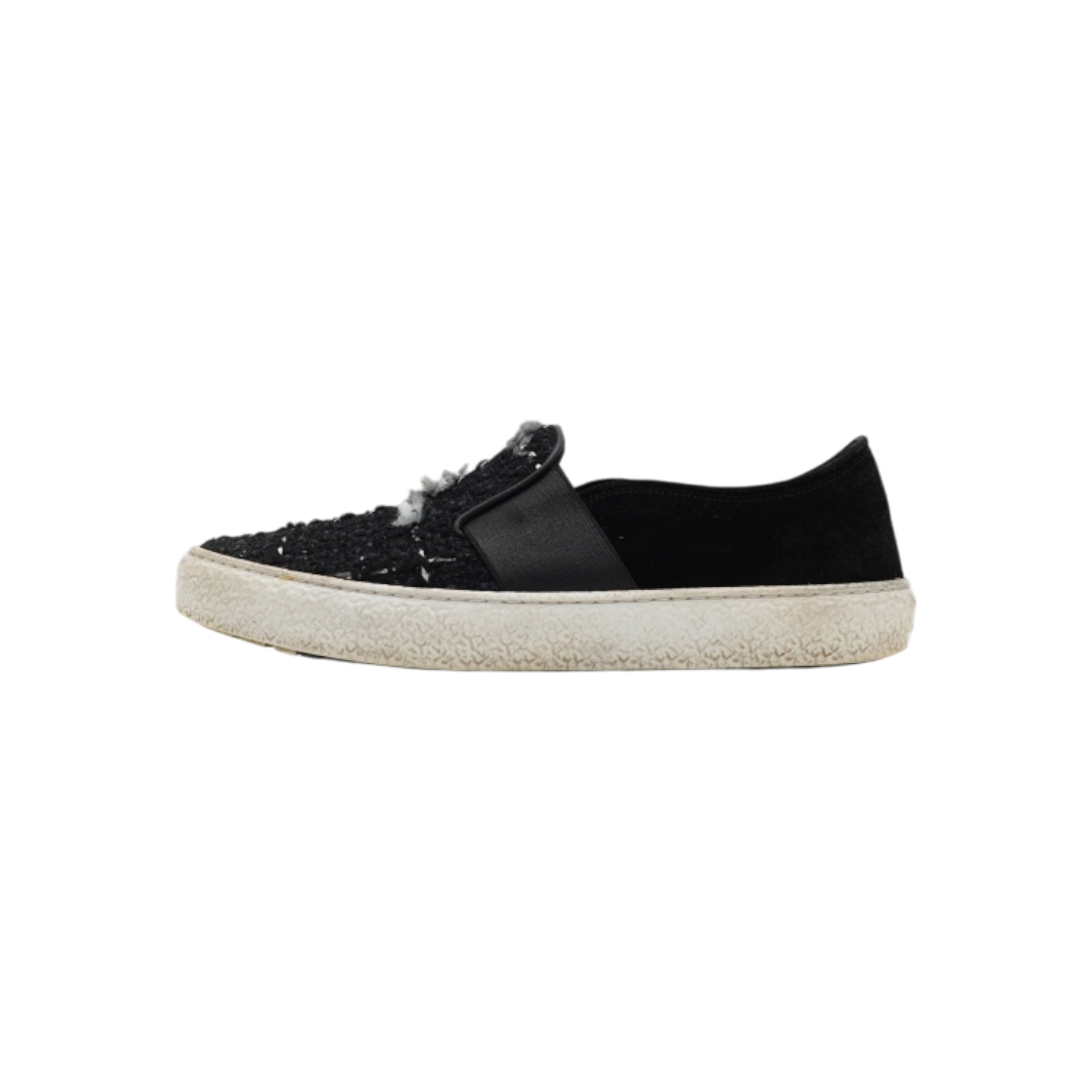 ITAEWPDTWBHK Chanel Black Tweed Suede Women Slip On Sneakers