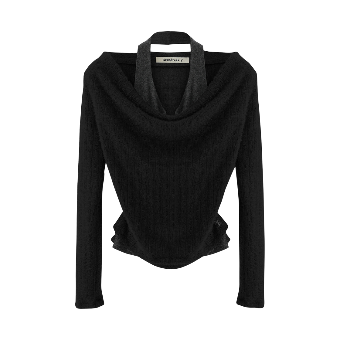 AD63TS05BK AVANDRESS IEL Drape Knit Halter Layered Tee BLACK