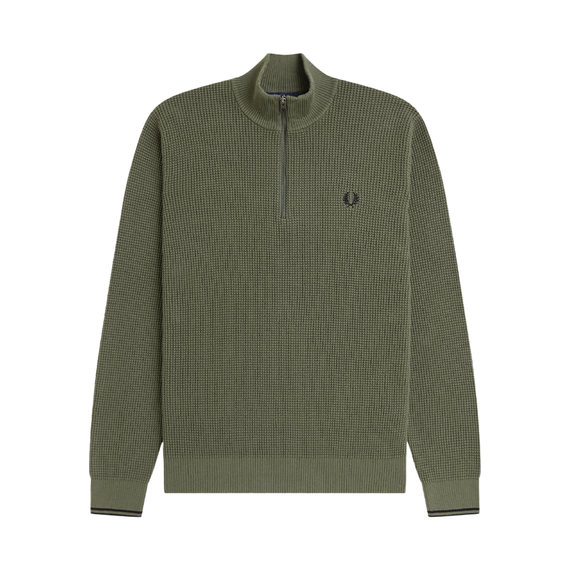 AFPM2G38557-X21 Fred Perry Waffle Stitch Half Zip Knit Laurel Wreath Green