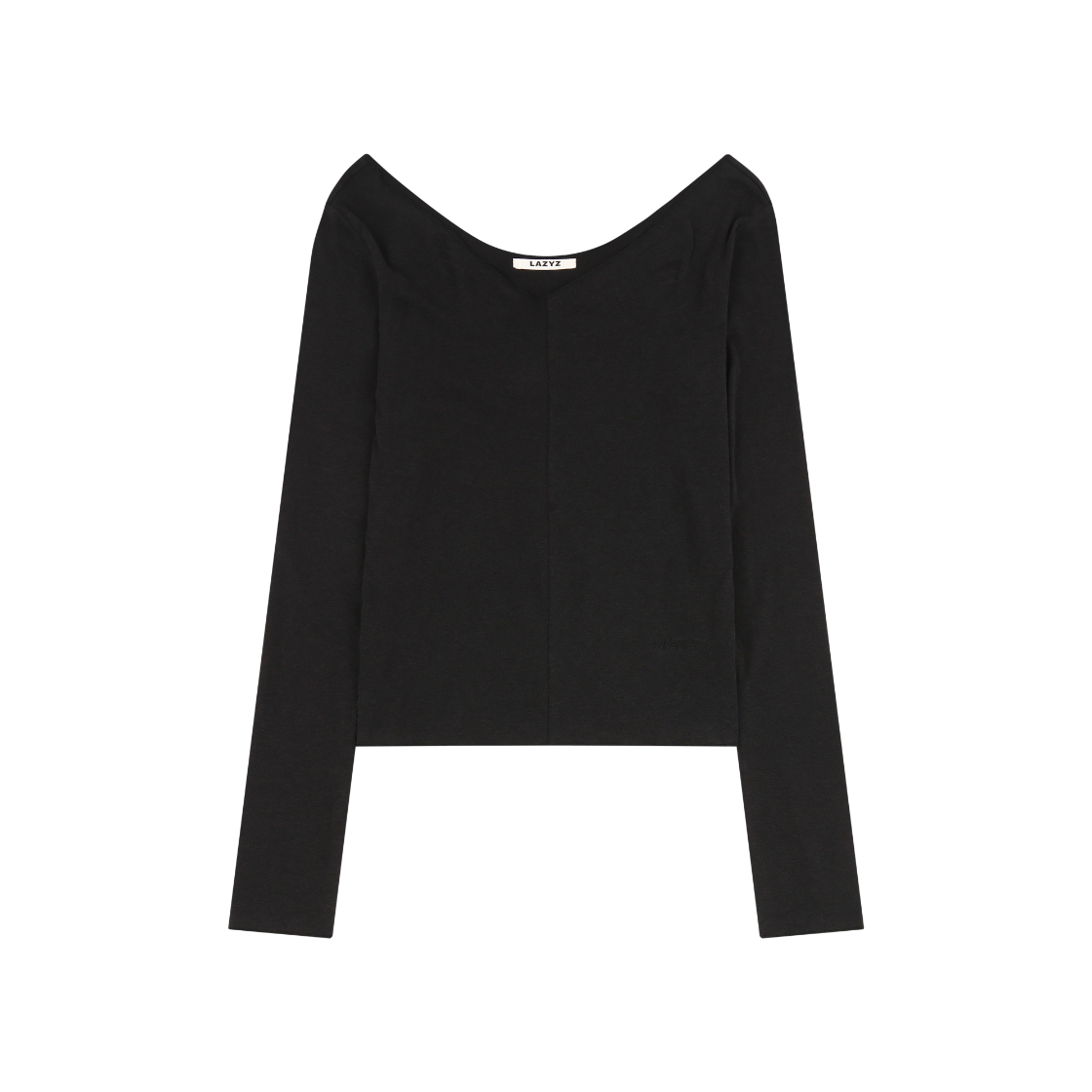 26FWT02-BK-F LAZYZ V Neck Sheer Long Sleeve T-Shirt Black